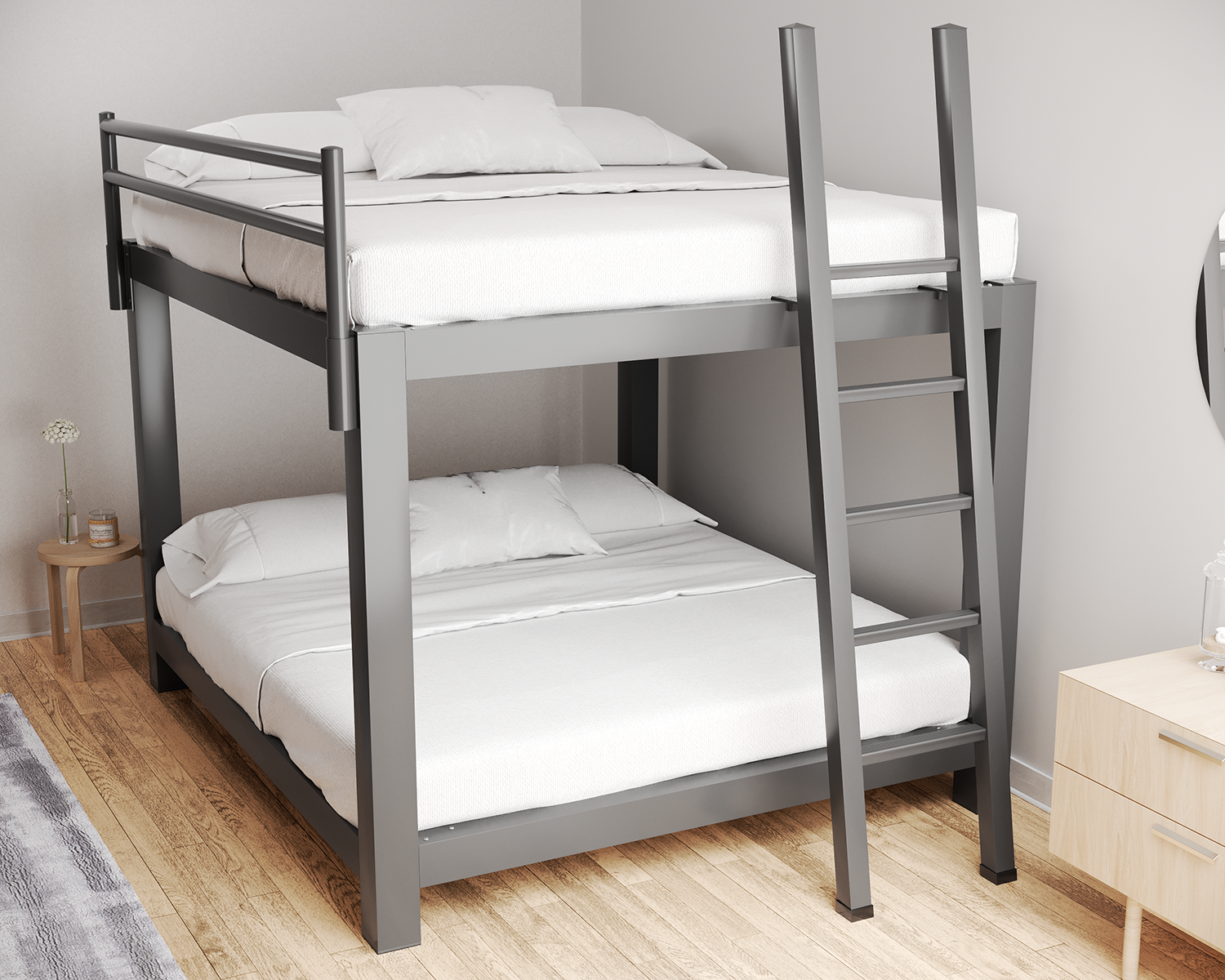 Twin Over Twin Kids Bunk Bed Wood Low Loft Bunk Bed for Girls Boys Bedroom  Dorm